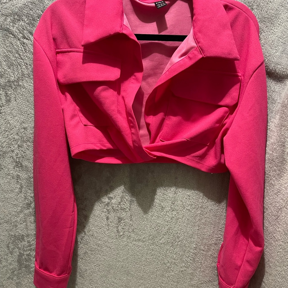 SHEIN Pink Crop Top Long Sleeve Shirt